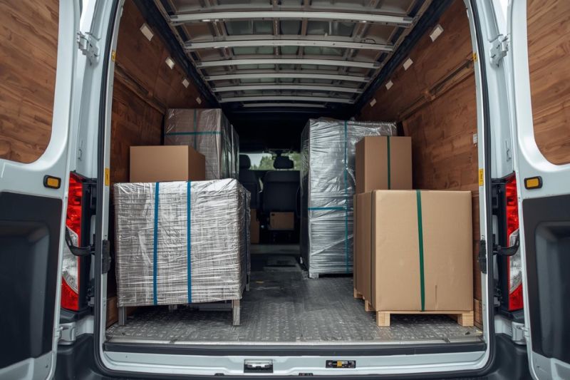 Załadunek busa dostawczego podczas przeprowadzki – wynajem dostawczaka w Libiążu do transportu mebli i kartonów